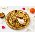 Small Aroti Set (8-9\" tray with Bell, Incense Holder, Flower Tray, Conch, Ghee Lamp)