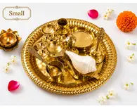 Small Aroti Set (8-9" tray with Bell, Incense Holder, Flower Tray, Conch, Ghee Lamp) Small Aroti Set (8-9" tray with Bell, Incense Holder, Flower Tray, Conch, Ghee Lamp)