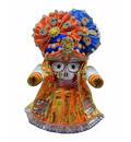 Jagannatha Crowns with Matching Dress - Orange & Blue Kerry, Flowers, Pearls & Diamonds (3 Crowns & Dresses)