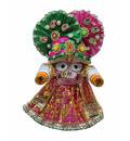 Jagannatha Crowns with Matching Dress - Pink & Green Kerry, Flowers, Pearls & Diamonds (3 Crowns & Dresses)