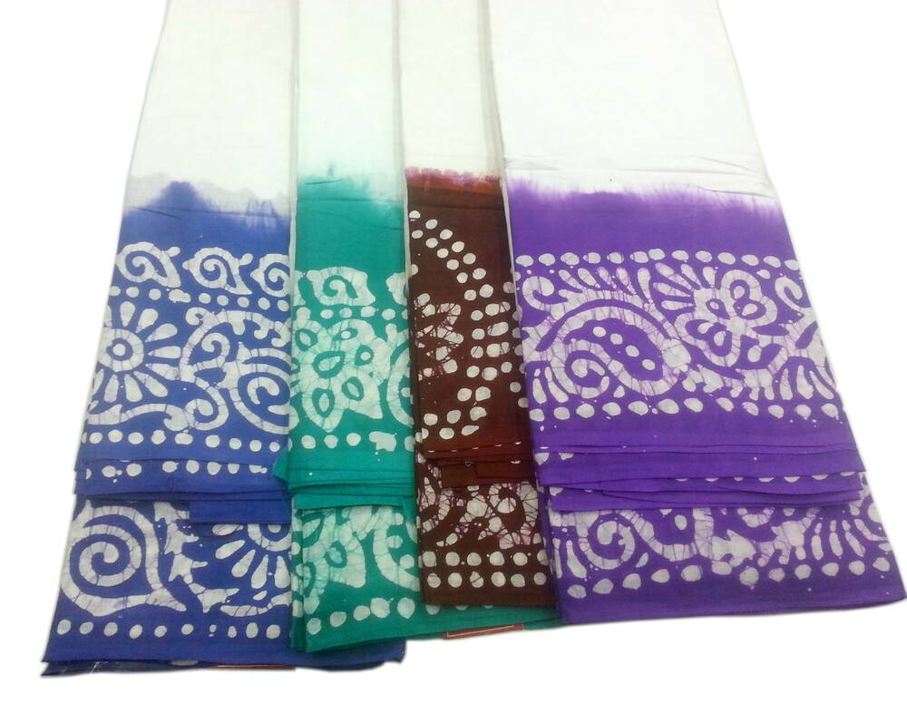 Sari, Cotton White with Colorful Batik Border