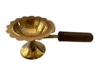 Multipurpose Arati Lamp Stand -- Brass with Wooden Handle