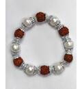 Bracelet -- Rudraksha & Pearly White Beads -- Pack of 6