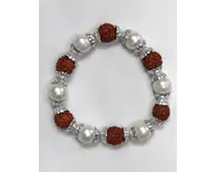 Bracelet -- Rudraksha & Pearly White Beads -- Pack of 6