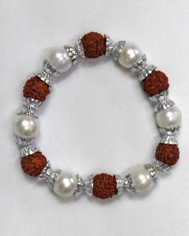 Bracelet -- Rudraksha & Pearly White Beads -- Pack of 6