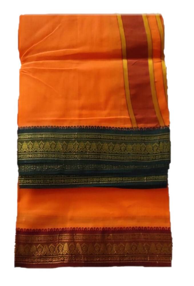 Dhoti / Chadar -- Colored Cotton, Ganga-Yamuna Embroidered Borders