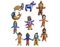 Dashavatara Dolls: Full Set 10 Incarnations of Lord Vishnu -- Set of 11 Children's Stuffed Toys