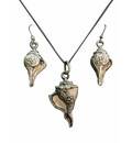 Conch Shell Set - Pair of Earrings & Matching Pendant with Black Thread