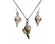 Conch Shell Set - Pair of Earrings & Matching Pendant with Black Thread