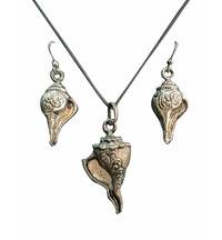 Conch Shell Set - Pair of Earrings & Matching Pendant with Black Thread