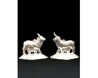 Altar Decoration, White Metal -- Cows (2 piece set)