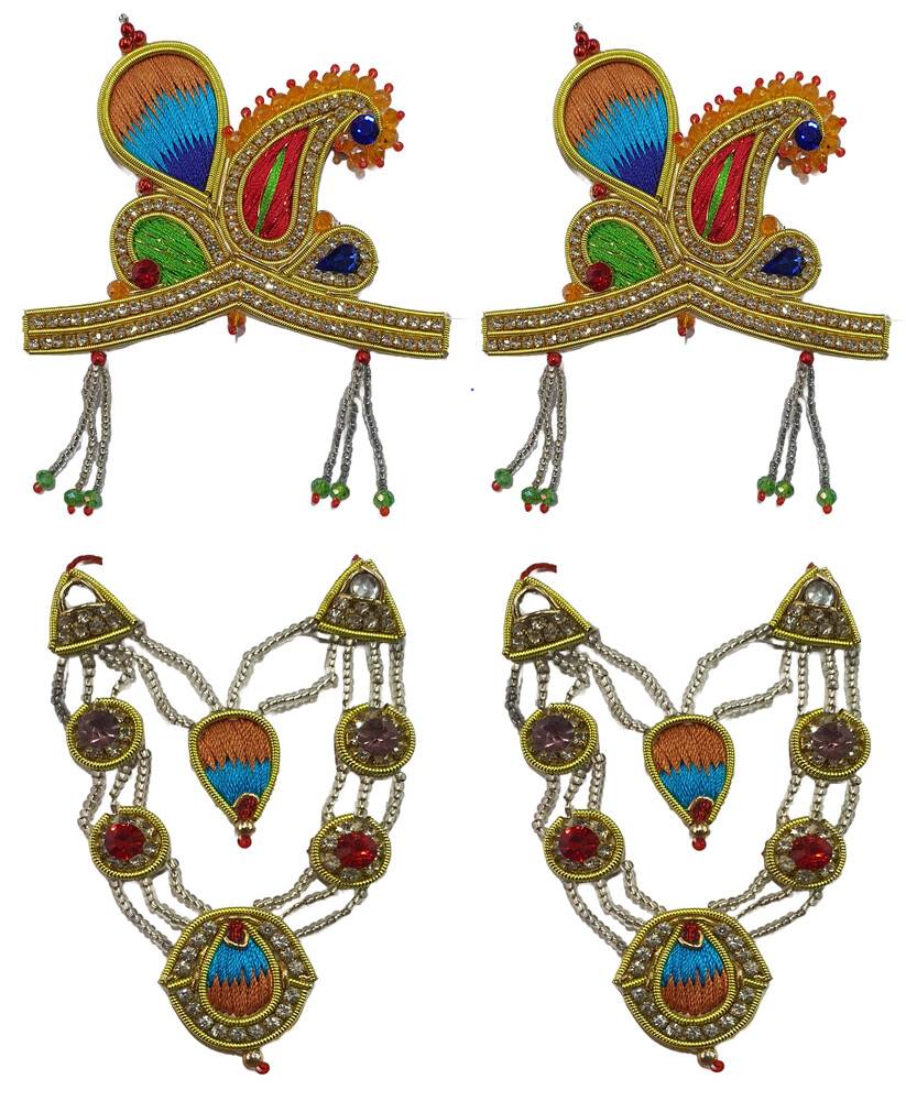 Crown and Necklace Set -- Kerry Colorful Diamonds Multicolored Thread Work (pair)