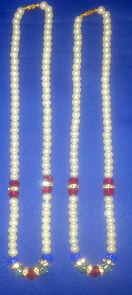 White Perl Mala with Crystal Beads 18\" (Set of 2)