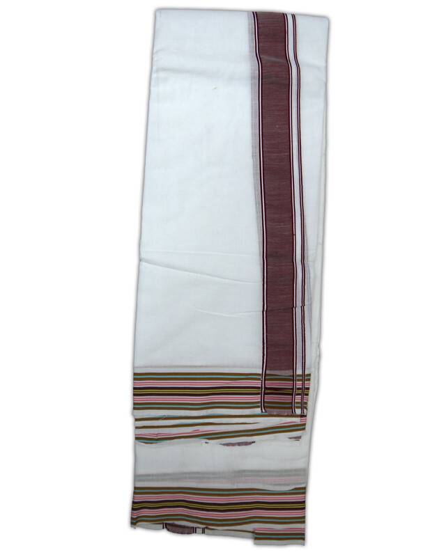 Dhoti / Chadar -- White Cotton Fine, Thick Fancy Borders