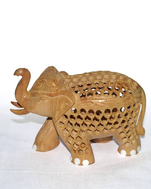Hand-Carved Wood Elephant Figure