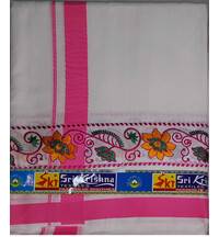 Dhoti / Chadar -- Big Embroidery Borders with Flower and Leaf Patterns