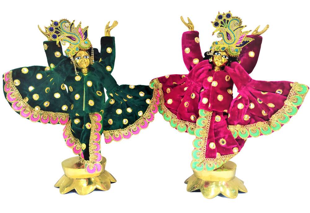 Gaura Nitai Deity Clothes -- Vibrant Contrasting Colors With Mirrors & Flower Border