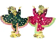 Gaura Nitai Deity Clothes -- Vibrant Contrasting Colors With Mirrors & Flower Border