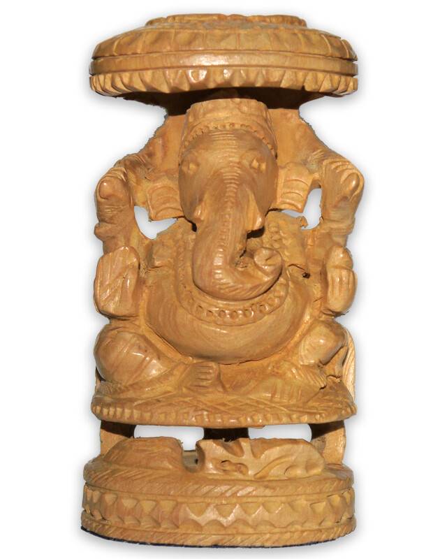 Hand-Carved Wood Ganesh Figure