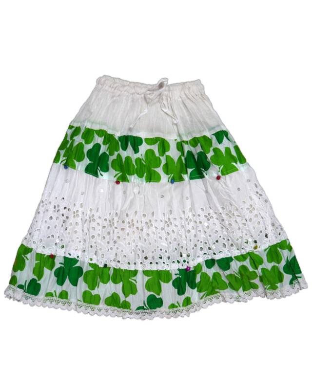 Gopi Skirt for Girls -- Jaipuri, White with Printed Pattern