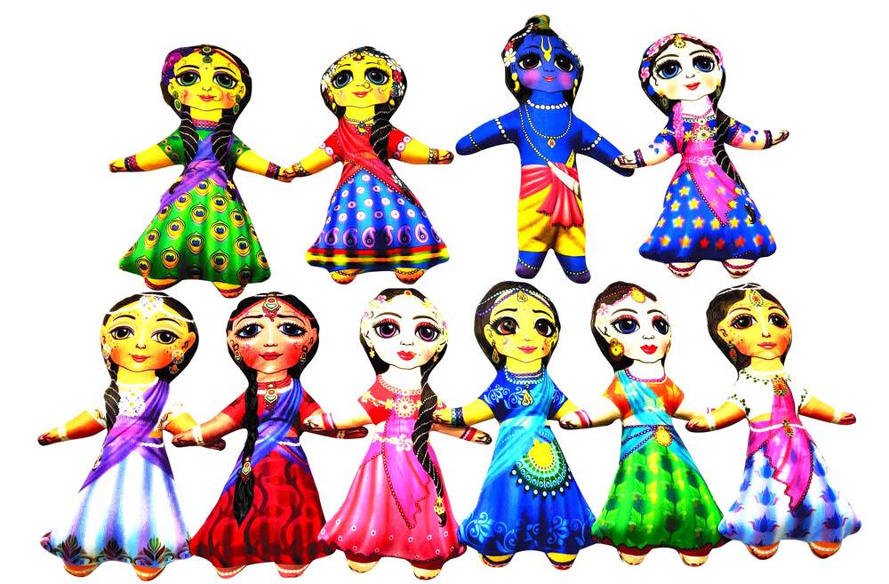 Childrens Stuffed Toys: Radha Krishna and Astha Saki Dolls - set of 10