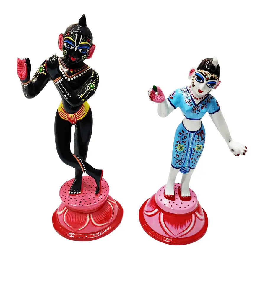 Painted Brass Radha Krishna Deities (6.5\")