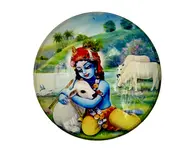 Round Krishna with Cow Magnet (2.3" - 5.3 cm) Round Krishna with Cow Magnet (2.3" - 5.3 cm)