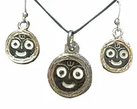 Jagannatha Set - Pair of Earrings & Matching Pendant with Black Thread