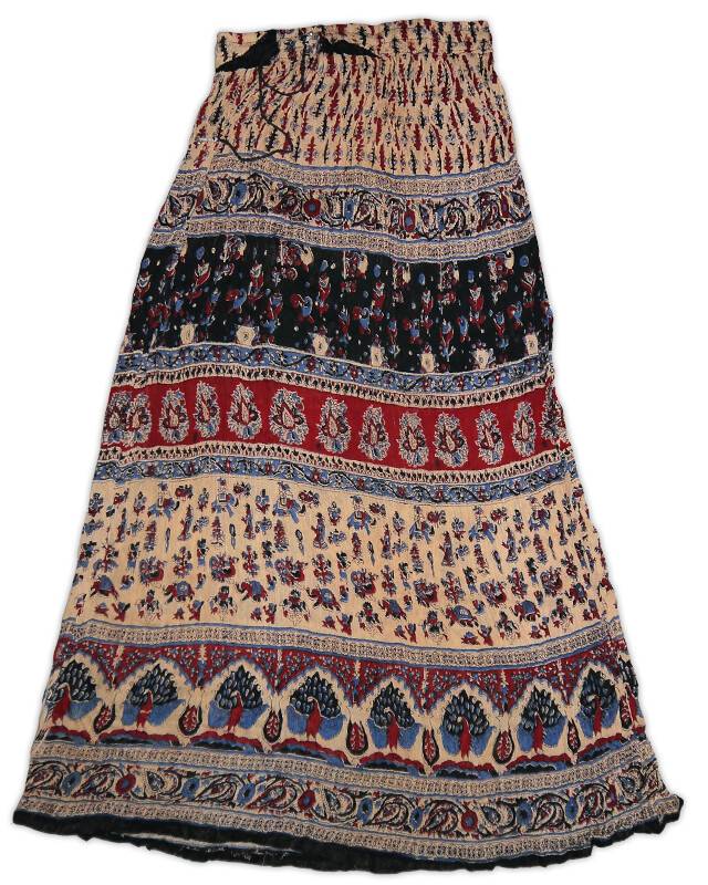 Gopi Skirt -- Jaipur Rayon, Beige Background w/ Contrasting Pattern