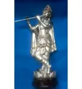 Krishna Playing Flute with Closed Eyes Silver Silicon / Metal  (6.5\" high)