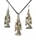 Krishna Playing Flute Set - Pair of Earrings & Matching Pendant with Black Thread