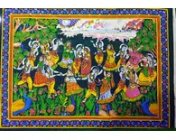 Wall Hanging -- Krishna's Rasa-Lila Dance with Radharani and Gopis (30"x40")