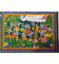 Wall Hanging -- Krishna's Rasa-Lila Dance with Radharani and Gopis (30"x40")