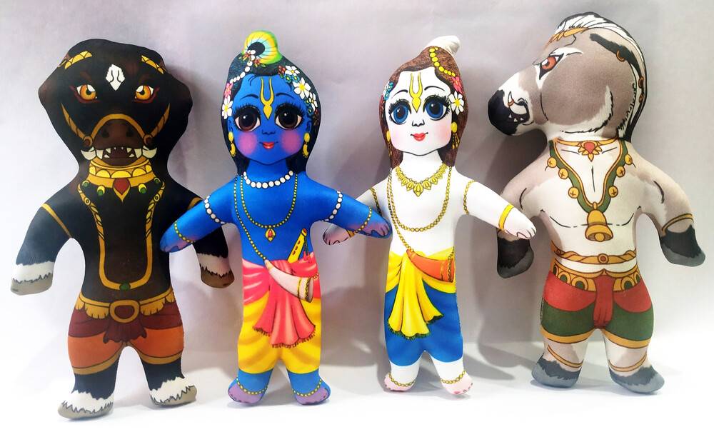 Krishna and Balaram with Kesi & Dhenukasur Demons Dolls -- Childrens Stuffed Toy