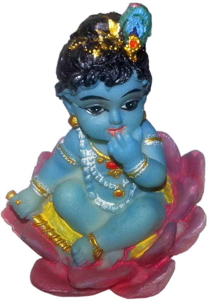 Baby Krishna Sitting in a Lotus Flower Polyresin Figure (2.5\" high)