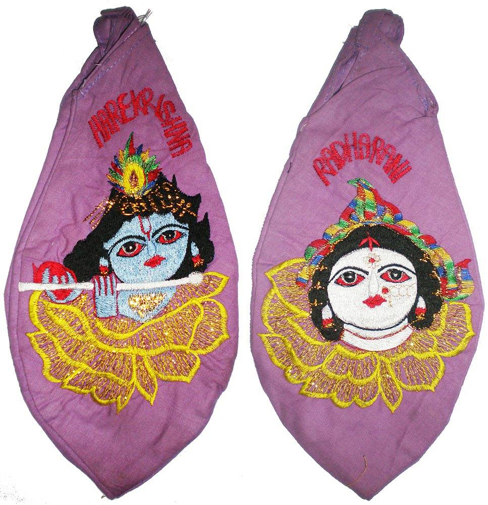 Krishna in mid of Flower Petals with Radha on Back Japa Bead Bag (Embroidered)
