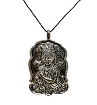 Window Flute Krishna Big White Metal Pendant with Black Thread