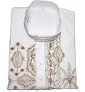 Kurta -- Cotton, White, Calcutta Embroidery
