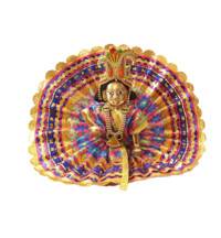 Laddu Gopal Crown and Necklace Set - Orange Green Thread & Diamond