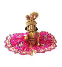 Laddu Gopal Crown and Necklace Set -  Pink Purple Thread & Diamond