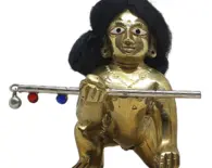 Decorative Silver Flute for Laddu Gopal Deity With Two Colorful Gems