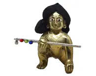 Decorative Silver Flute for Laddu Gopal Deity With Three Colorful Gems