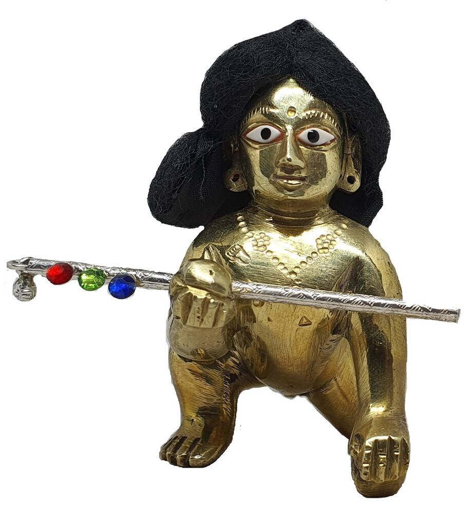 Decorative Silver Flute for Laddu Gopal Deity With Two Colorful Gems