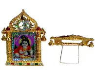 Laddu Gopal Golden Picture Stand with Om Sign