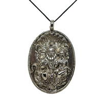 Lakshmi Narsimha Big White Metal Pendant with Black Thread