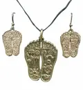 Lotus Feet Set - Pair of Earrings & Matching Pendant with Black Thread