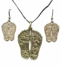 Lotus Feet Set - Pair of Earrings & Matching Pendant with Black Thread