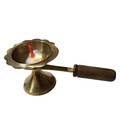 Multipurpose Arati Lamp Stand -- Brass with Wooden Handle