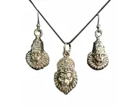 Lord Nrsimhadeva Set - Pair of Earrings & Matching Pendant with Black Thread