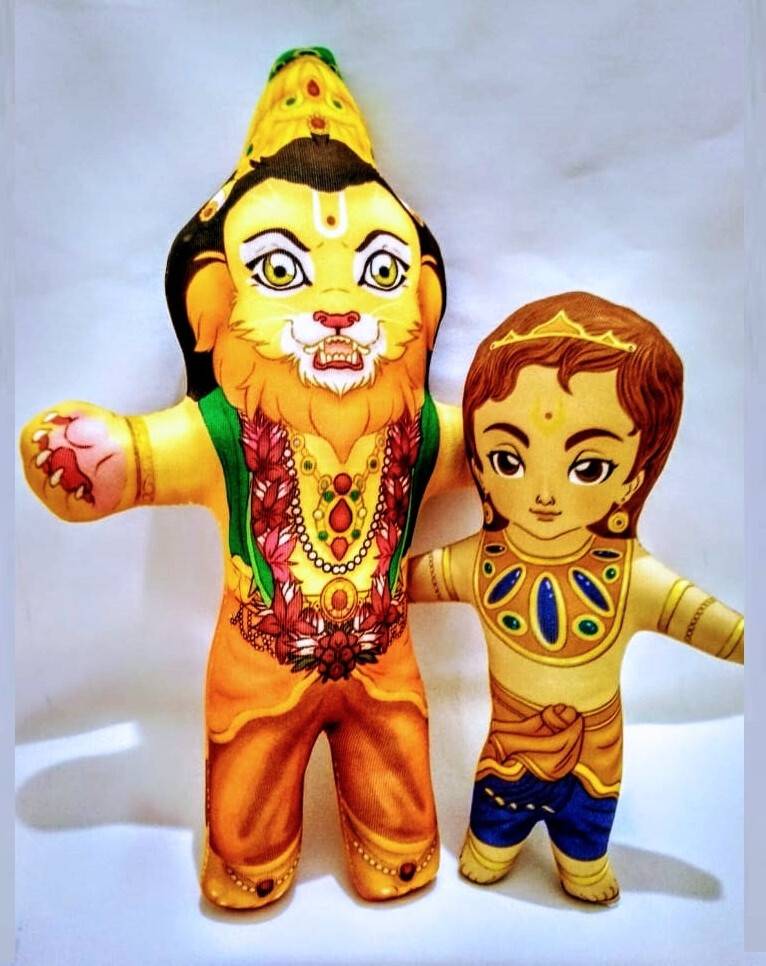 Lord Nrsimha and Prahlad Maharaja Dolls -- Childrens Stuffed Toy